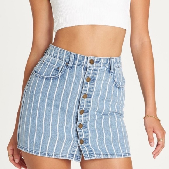 NWT Billabong Good Life Indigo Pinstripe Denim Mini Skirt - Picture 1 of 7